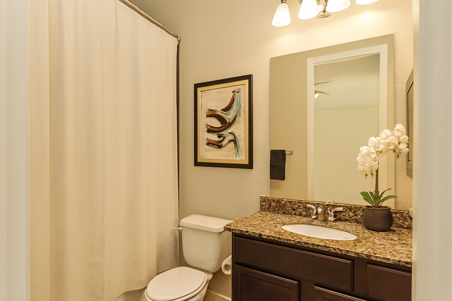 1715 Ketelby Reach Spring, TX 77386 - Photo 17 of 26 a bathroom with a granite countertop sink toilet and a mirror