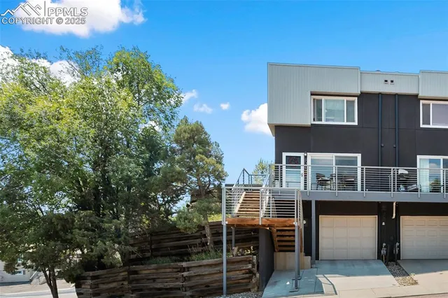 a view of a building from a balcony