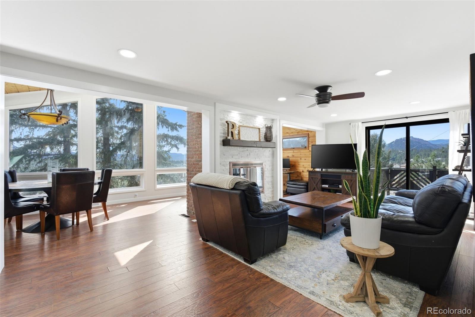 3155 Chestnut Circle Evergreen, CO 80439 - Photo 13 of 50 a living room with fireplace furniture and a flat screen tv