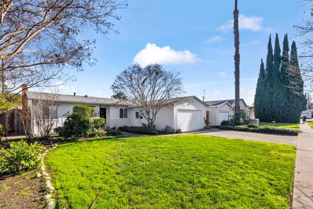 a view of a house with a yard and plants