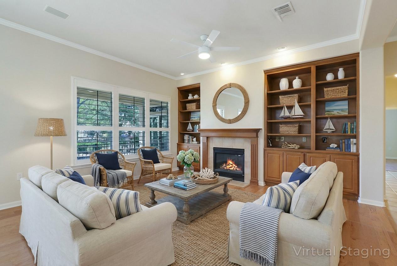 109 Sunflower Street Georgetown, TX 78633 - Photo 3 of 19 Living room with hardwood floors and gas fireplace.