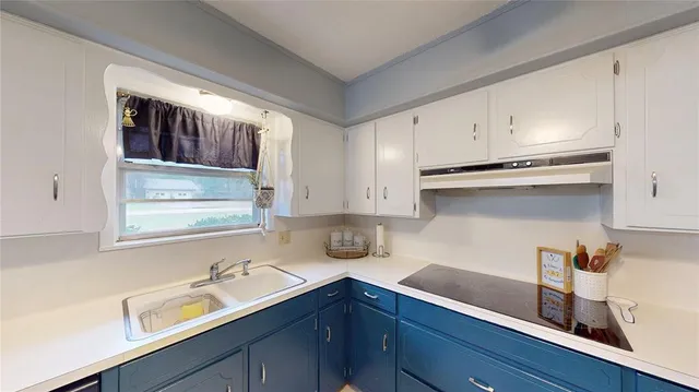 a kitchen with a sink and cabinets