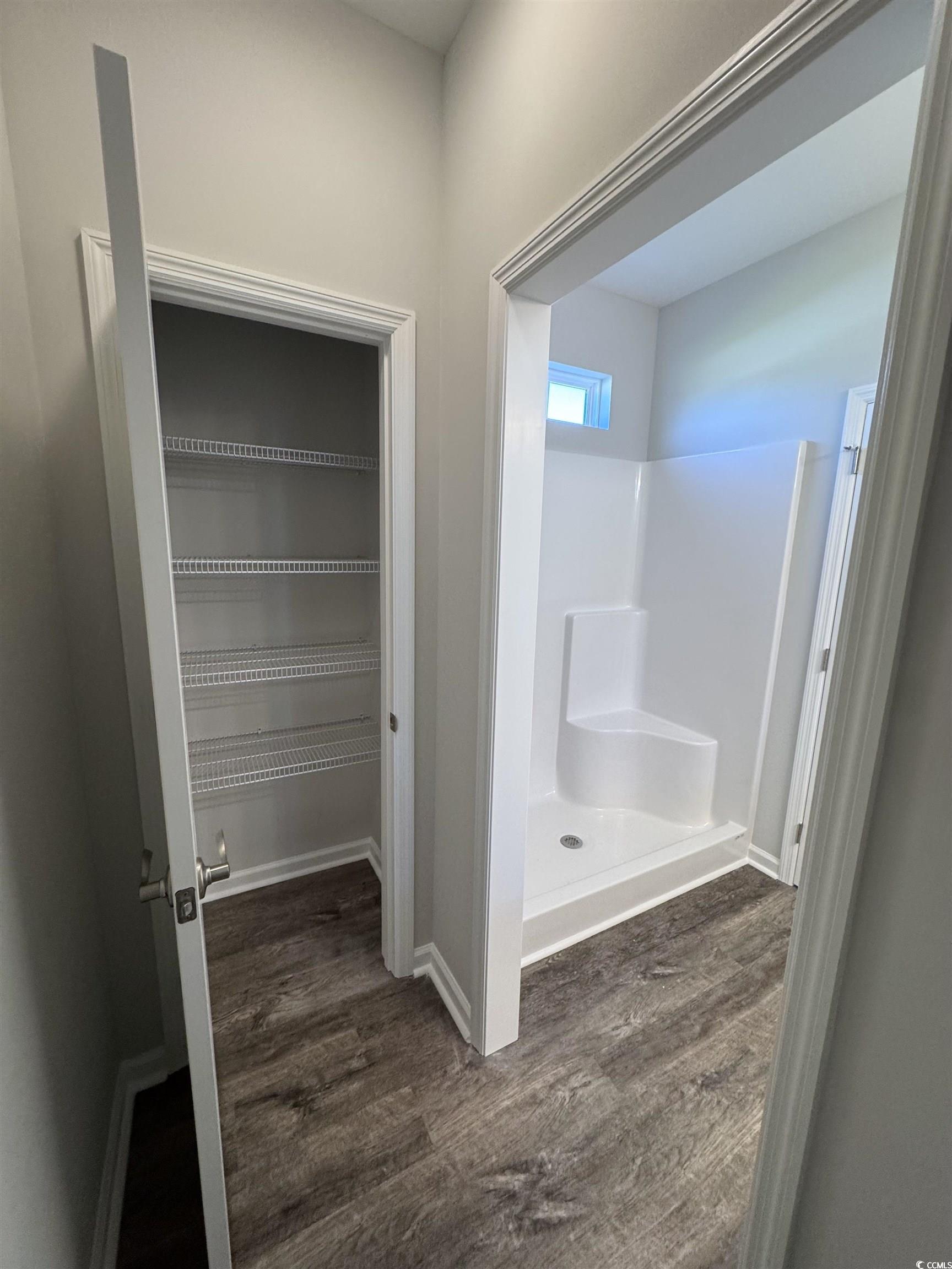 594 Shallow Cv Drive Conway, SC 29527 - Photo 21 of 29 Bathroom featuring a stall shower and dark wood-ty