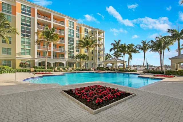 a view of a swimming pool with a patio
