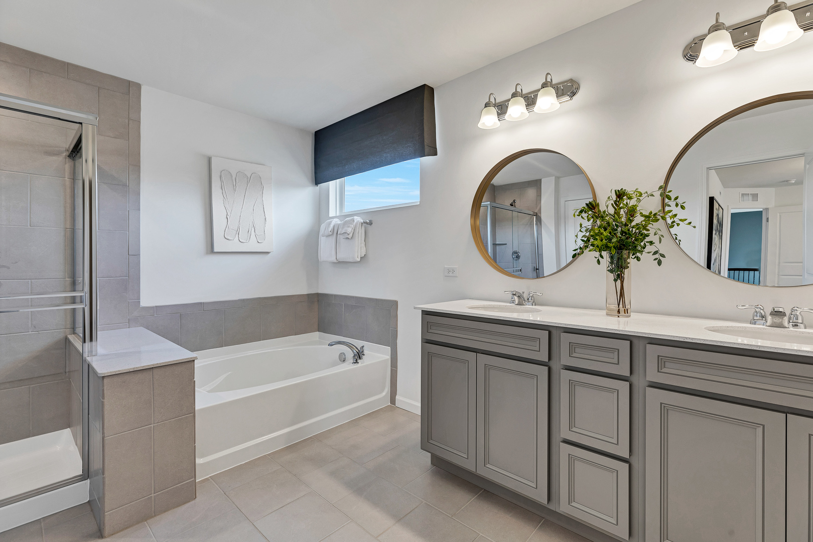 2416 Lucent Lane Naperville, IL 60563 - Photo 15 of 20 a bathroom with a sink a large mirror and a bathtub