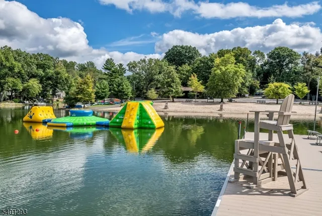 a view of a swimming pool with a patio and a garden