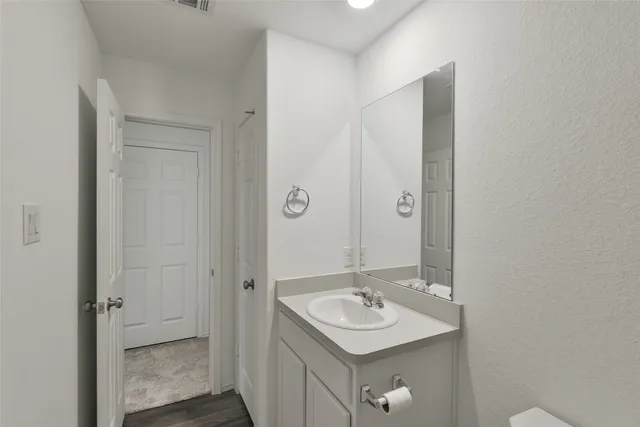 a bathroom with a sink and mirror