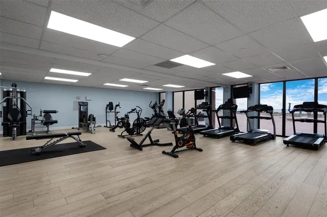 a view of a room with gym equipment