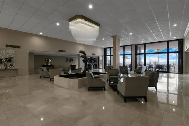 a view of a lake with tall buildings