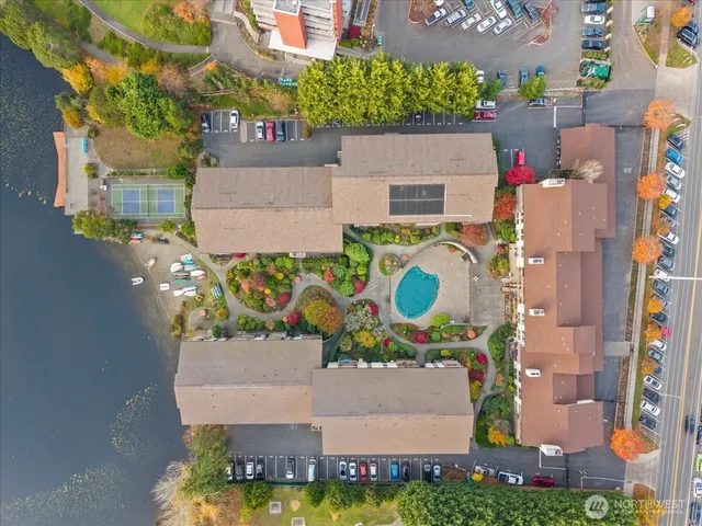 a view of a lake with houses