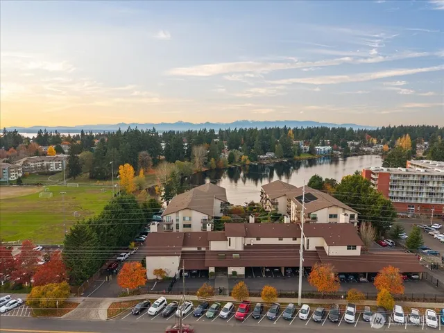 a view of a lake with a mountain