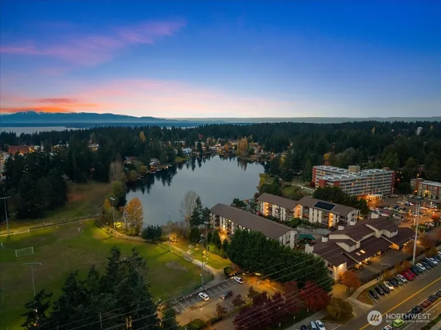 a view of a lake with a mountain