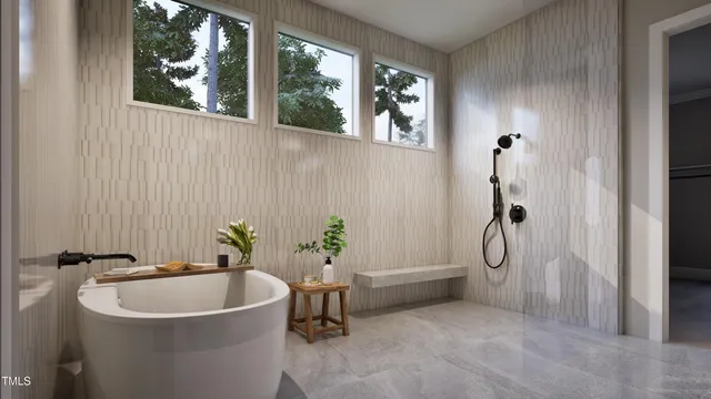 a kitchen with a refrigerator and cabinets