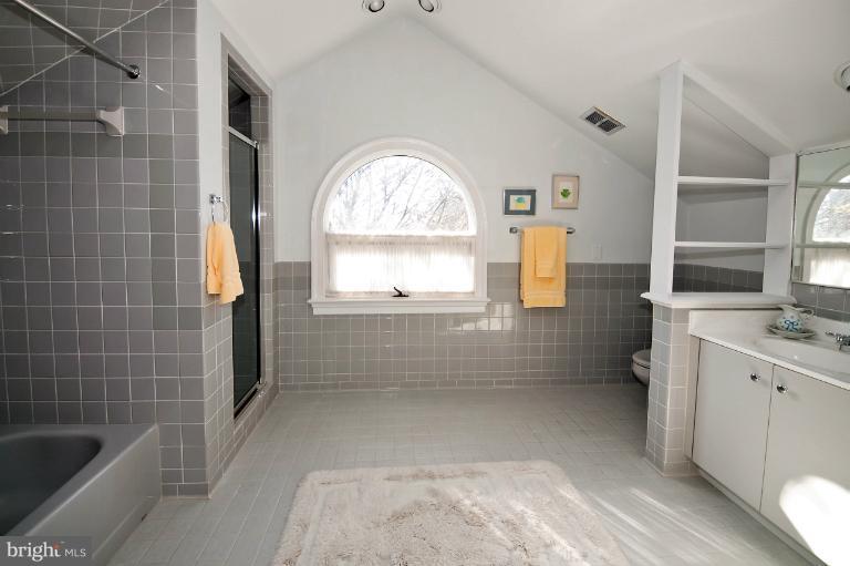 a bathroom with a granite countertop bathtub a sink and a shower