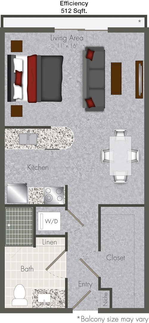 3550 Main Street, Unit 5301 Houston, TX 77002 - Photo 10 of 49 Discover efficient living in this 512 sq. ft. home, featuring an open-concept living area, modern kitchen, spacious closet and cozy bedroom space. Ideal for maximizing comfort and convenience.