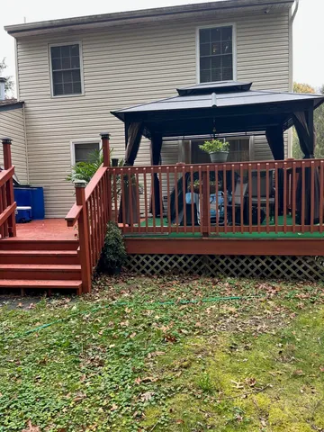 a view of a wooden deck