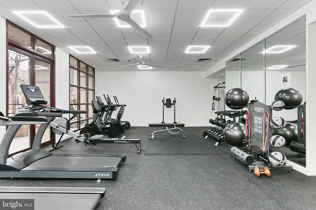 a view of a room with gym equipment