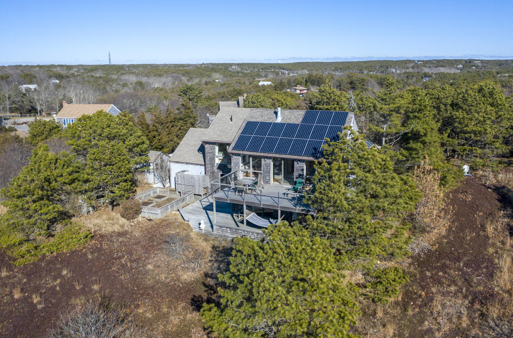 3 High Ridge Road Truro, MA 02666 - Photo 39 of 43 an aerial view of a house with a garden and lake view