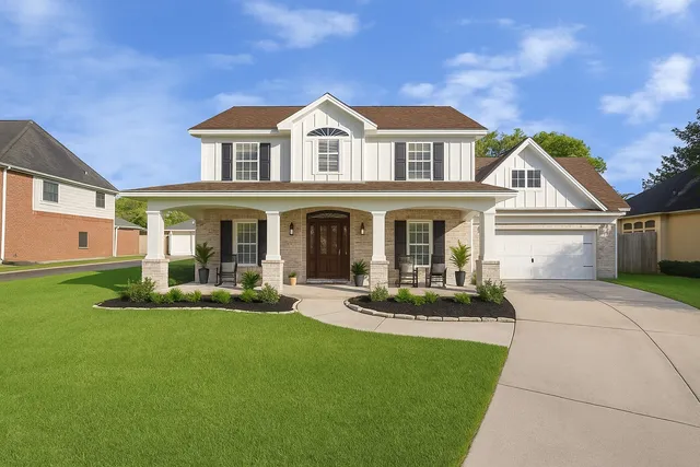 a front view of a house with a yard and porch