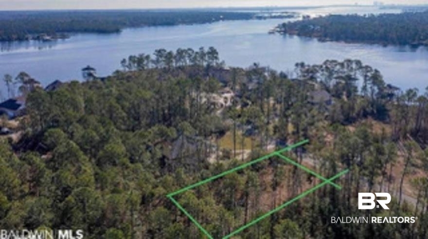9030 Bay Point Drive Elberta, AL 36530 - Photo 12 of 16 Aerial view of property's location with a nearby body of water and property parcel outlined