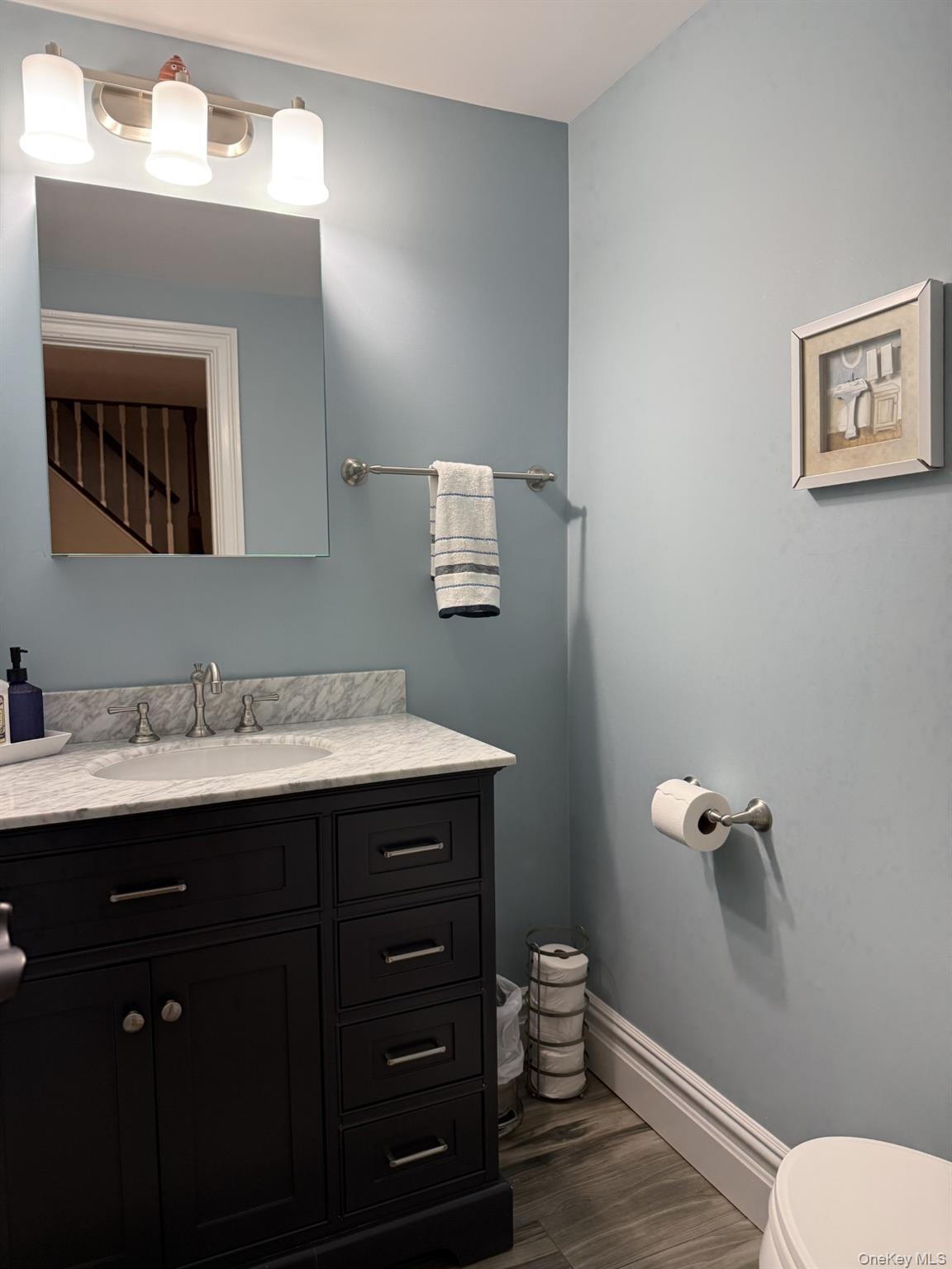 3 Pimlico Court Commack, NY 11725 - Photo 13 of 33 a bathroom with a toilet a sink and mirror