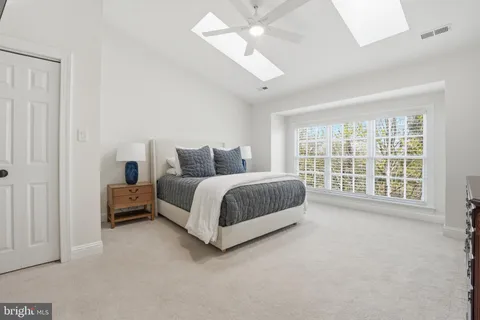 a bathroom with a granite countertop sink a large mirror and a potted plant