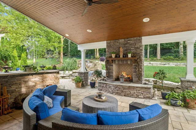 a view of city and green space