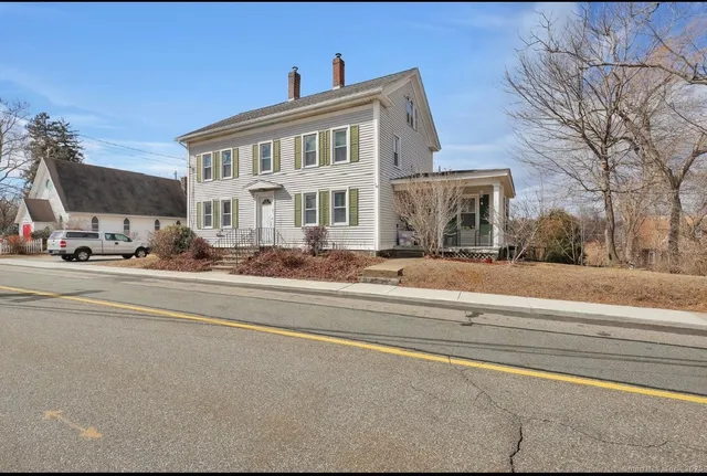 a front view of multiple houses