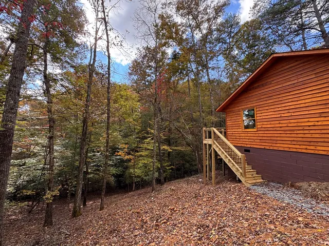 a backyard of a house with lots of green space