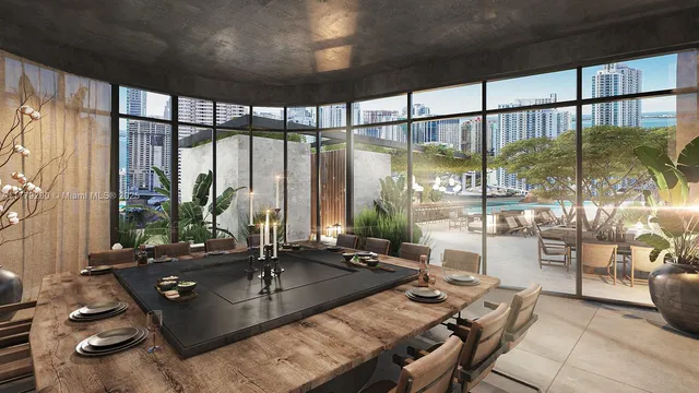 a building outdoor space with patio furniture