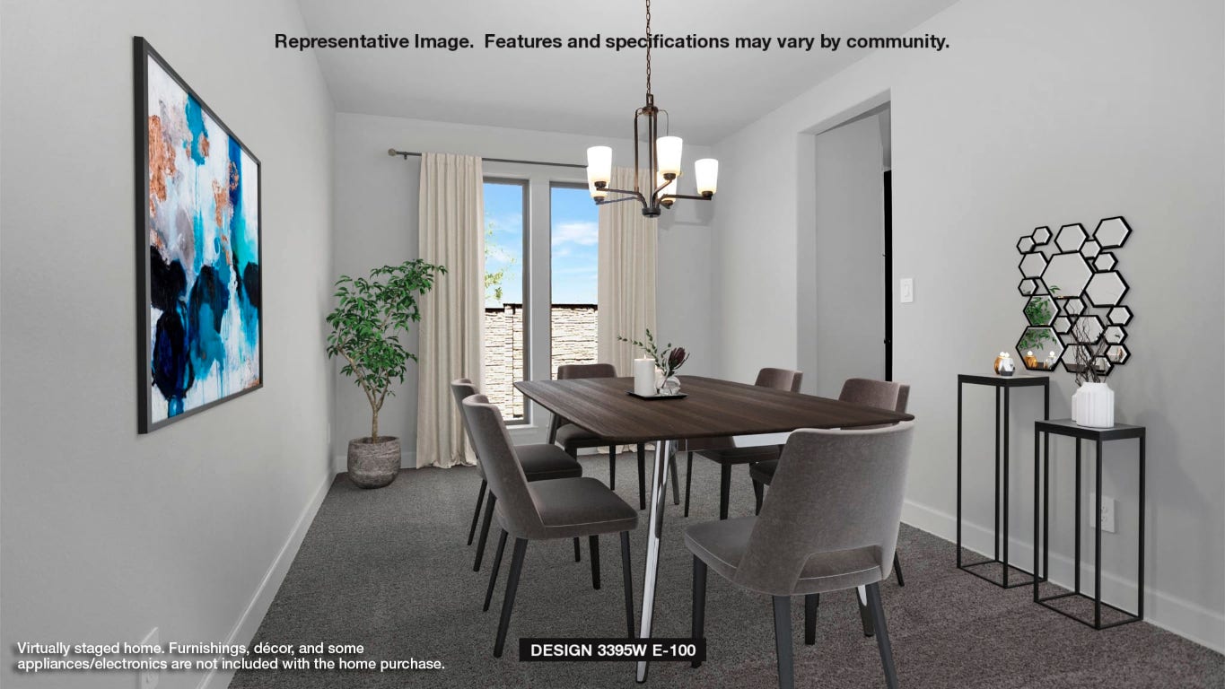 412 River Overlook Road Georgetown, TX 78628 - Photo 5 of 32 Carpeted dining space with a chandelier and baseboards