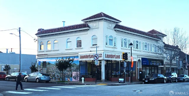 a front view of a building with street