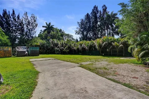 a view of a yard with palm trees