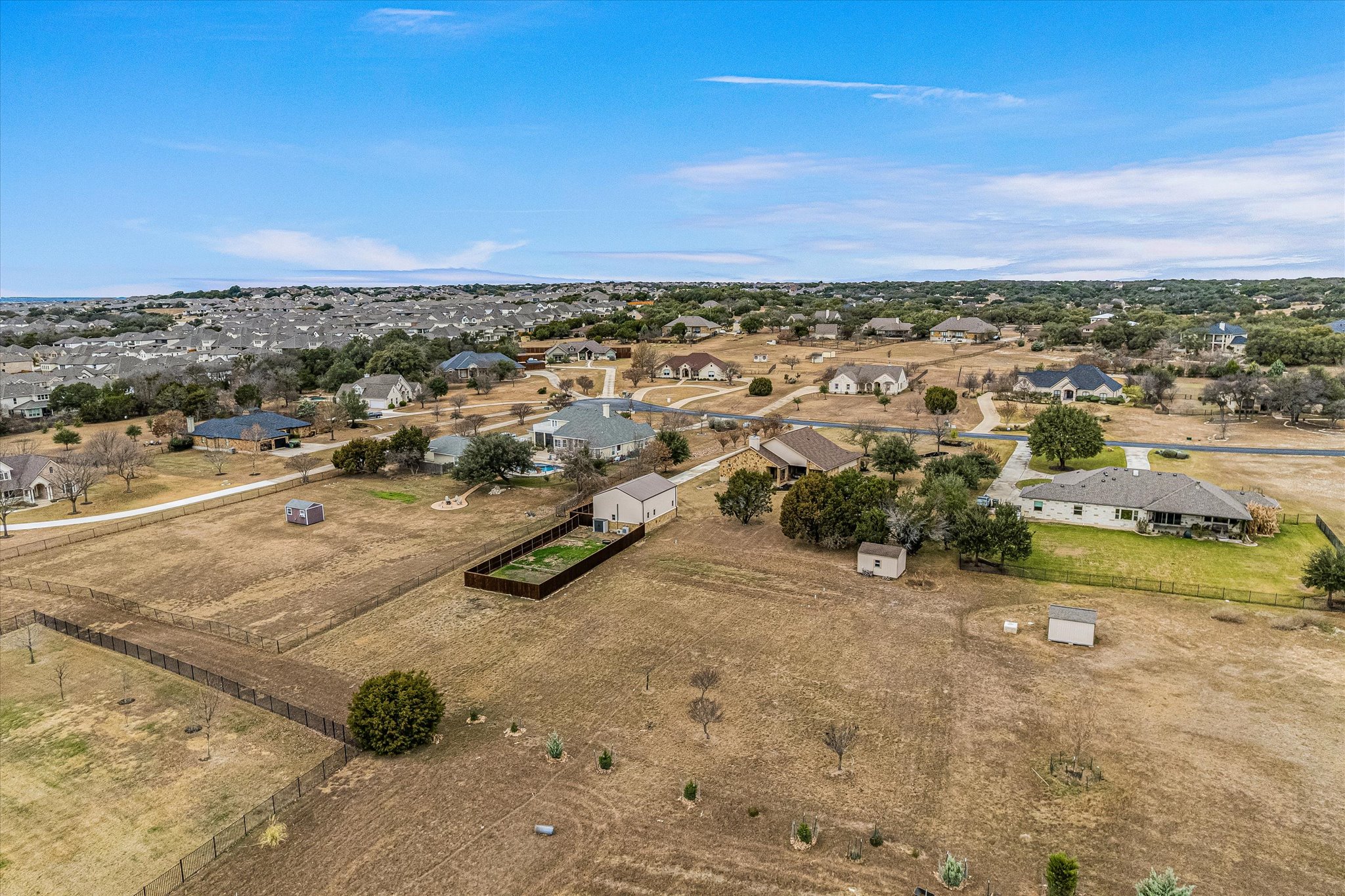 117 View Drive Georgetown, TX 78628 - Photo 37 of 40 Aerial view of back of the property looking from the orchard toward the house.