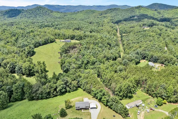 a view of a lush green hillside and houses