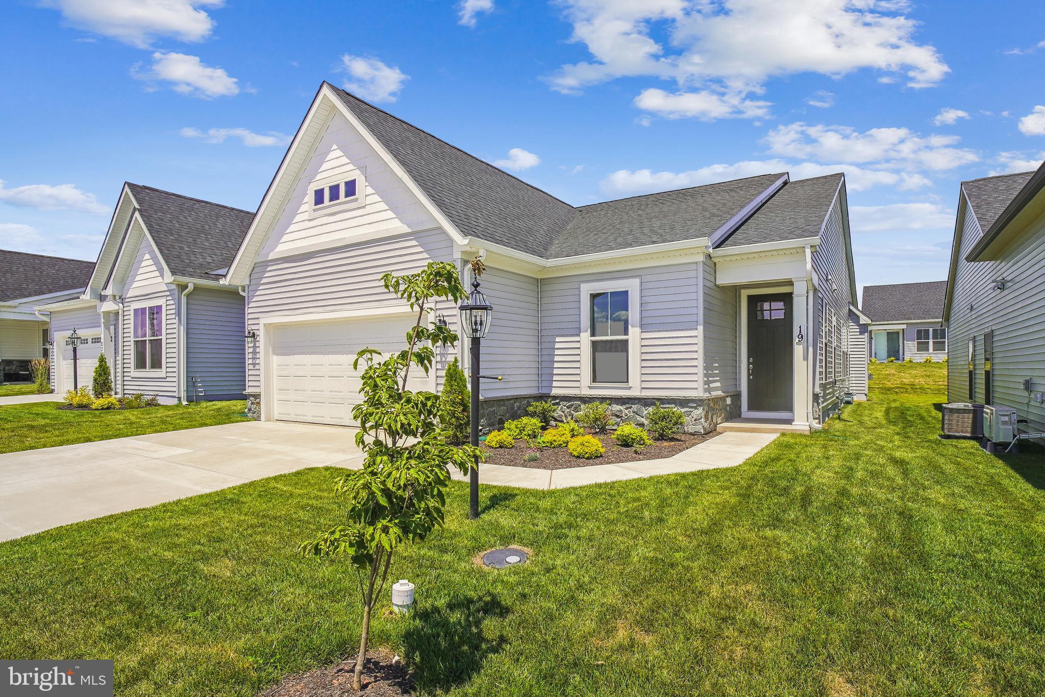 a front view of house with yard and green space