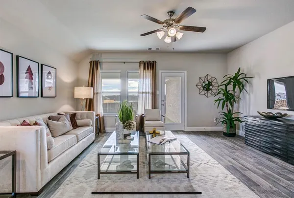 a living room with furniture