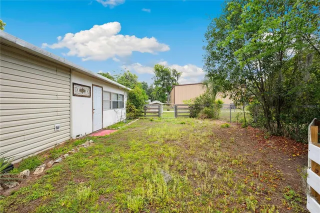 a view of a yard with small trees