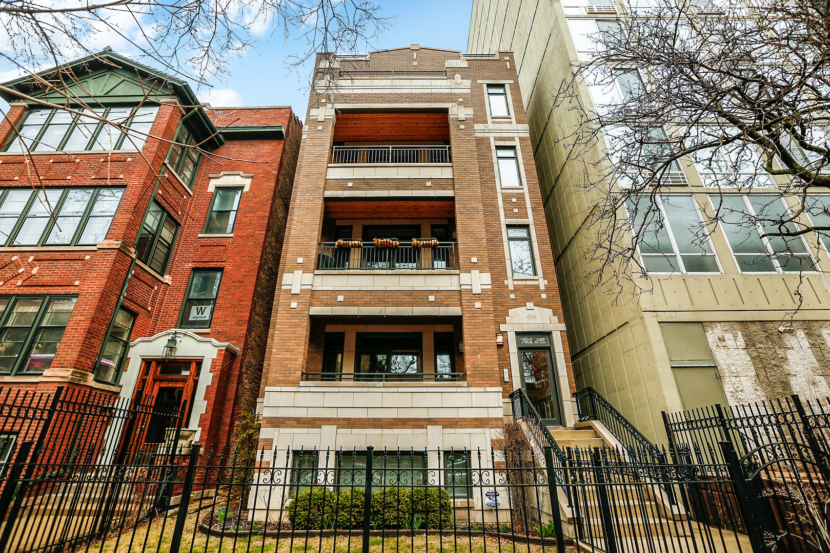 a front view of a building