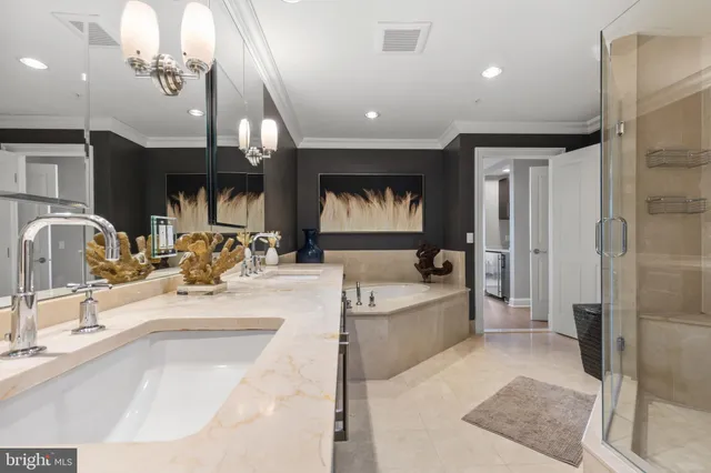 a bathroom with a bathtub and a shower