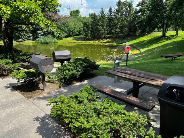 a view of a golf course with a lake