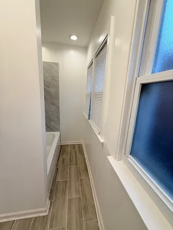 a bathroom with a bathtub