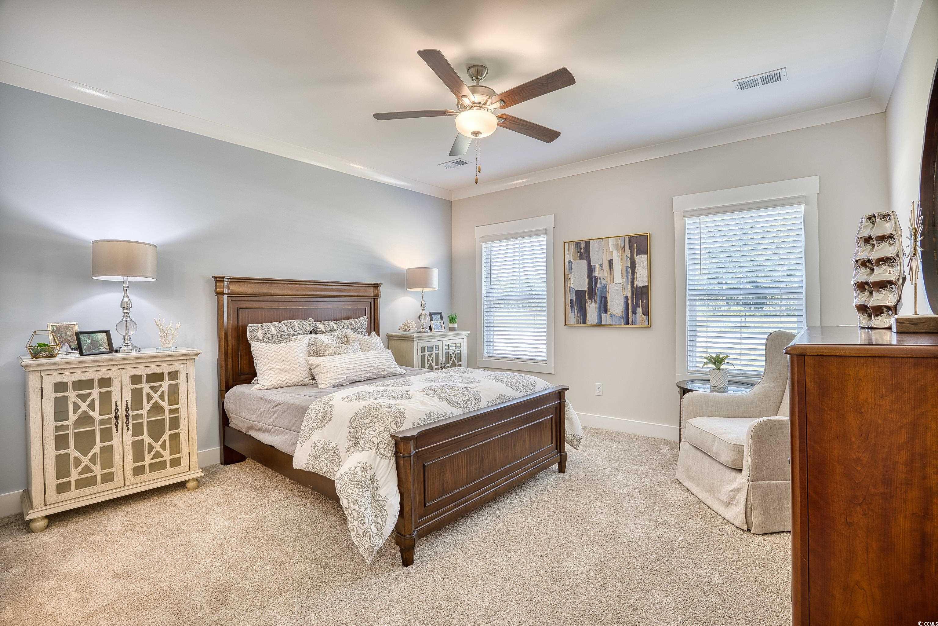 1028 Log Cabin Road Loris, SC 29569 - Photo 17 of 36 Bedroom with crown molding, light colored carpet,