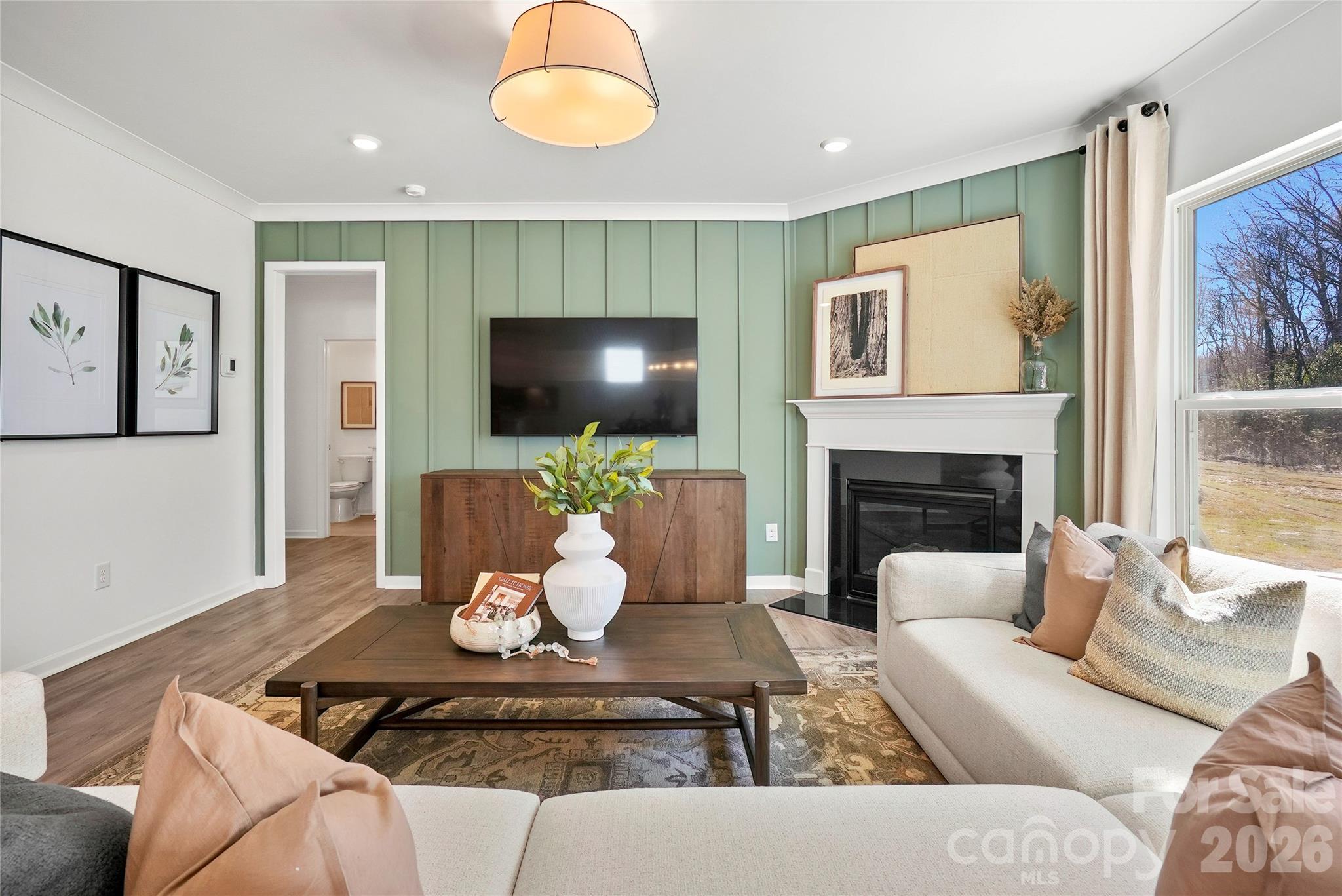 2168 Rone Branch Trail Monroe, NC 28110 - Photo 11 of 22 a living room with furniture a flat screen tv and a fireplace