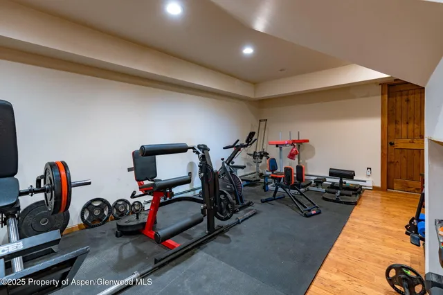 a view of a room with gym equipment