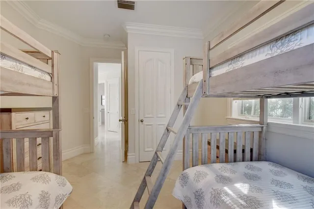 a view of a park with large trees