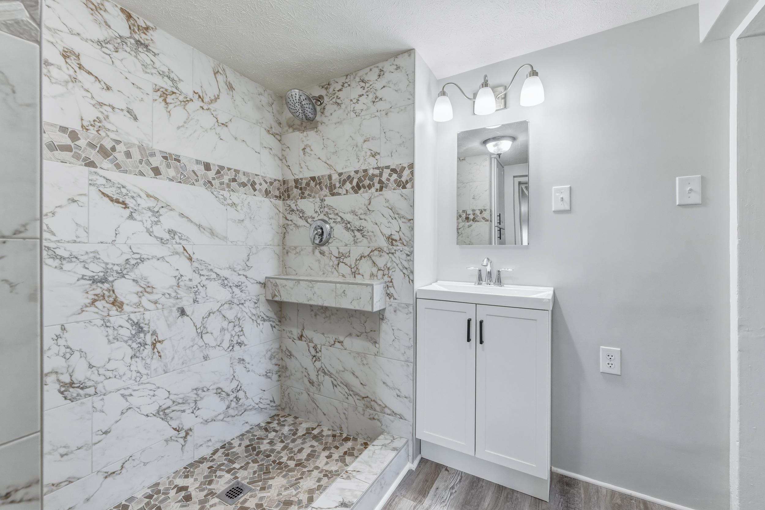 773 West Main Street Stanley, VA 22851 - Photo 19 of 66 a bathroom with a sink a mirror and shower
