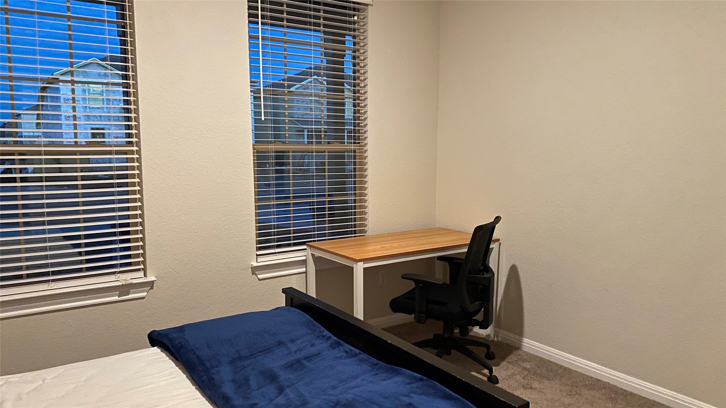 197 Prairie Falcon Way Leander, TX 78641 - Photo 25 of 29 Bedroom featuring a textured wall, an office area, and carpet flooring
