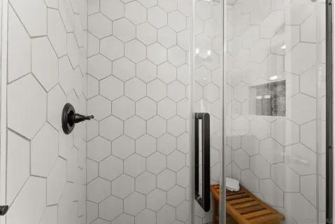 a bathroom with a shower