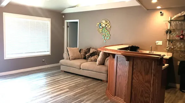 a bathroom with a bathtub
